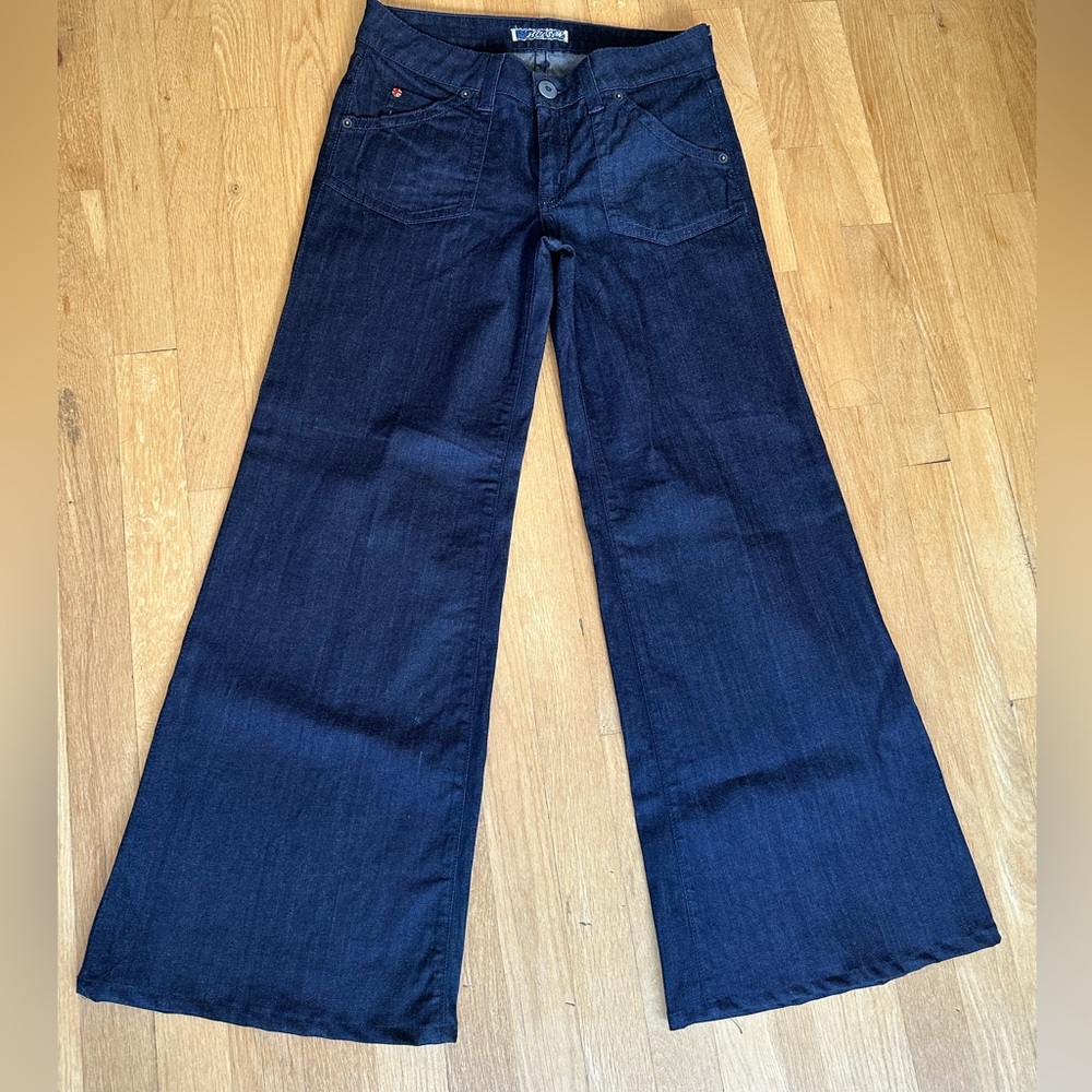 Hudson Brand Wide Leg Jeans in Indigo denim.